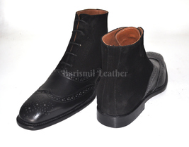 Handmade Black Leather Two tone Lace up boots Leather Dress Shoes for Men - £182.68 GBP+