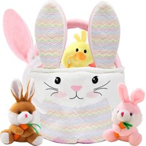 Easter Bunny Basket Set Easter Plush Basket with Rabbit Duck Keychains B... - $37.66