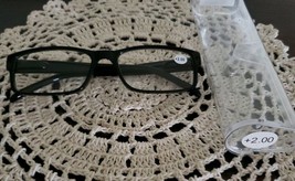 Black Plastic Framed ~ Spring Hinged ~ +2.00 Reading Glasses w/Clear Case ~L10B - £11.95 GBP