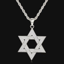 CZ Silver Jewish Star of David Pendant Protection Necklace For Men Chain 24&quot; - £8.03 GBP