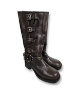 Steve Madden Brocks Boots Pull On Heeled Brown Buckle Distressed Leather... - $110.00