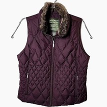 Eddie Bauer Ladies L Goose Down Purple Removable Faux Fur Quilted Vest  Zip - £38.48 GBP