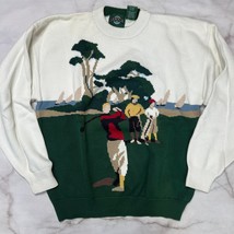 Vintage Jantzen All Over Print Golf Fairway Sweater Size L White Green 90s - £46.57 GBP
