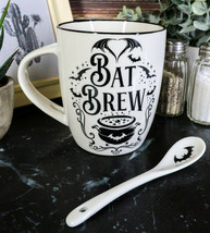 Wicca Occult Magic Bat Brew Spell Cauldron Porcelain Coffee Mug And Spoon Set - £16.85 GBP