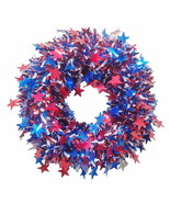 Celebrate Patriotic Red, White, &amp; Blue Tinsel Die Cut Star Round Wreath,... - $280.41 MXN