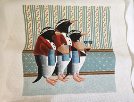 Vintage Butler Penguins Kulie Designs Hand Painted Needlepoint Canvas 13 ct - £58.03 GBP