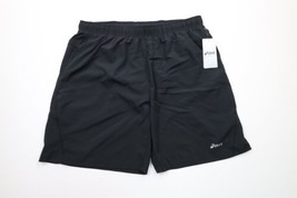 New Asics Mens 2XL XXL Spell Out Lined Jogging Running Shorts Black Polyester - $39.55