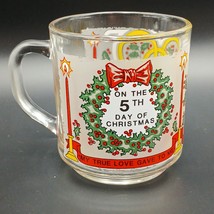 Vtg Twelve Days of Christmas Glass Mug Five Gold Rings 5th Day Of Christmas - $13.11