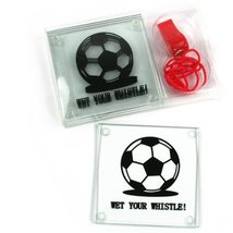 Set of 4 Football Glass Coasters with Whitstle&quot;Wet Your Whistle&quot; Gift Set - £7.64 GBP