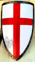 Medieval Knight Cross Heater Shield Viking Templar Red Cross Hand Forged Shield - £108.48 GBP