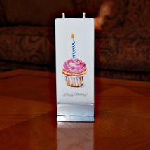Happy Birthday Cupcake Flatyz Handmade Twin Wick Unscented Thin Flat Candle - £13.33 GBP