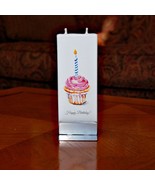 Happy Birthday Cupcake Flatyz Handmade Twin Wick Unscented Thin Flat Candle - £13.40 GBP