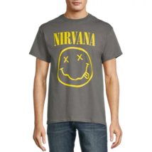 Nirvana Mens Size Charcoal Gray Smiley Logo Graphic Print Tee Shirt  Size 3XL - £18.63 GBP