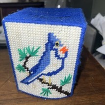 Handmade Knitted Crochet BLUEJAY bird Pattern Tissue Box Cover - £15.72 GBP