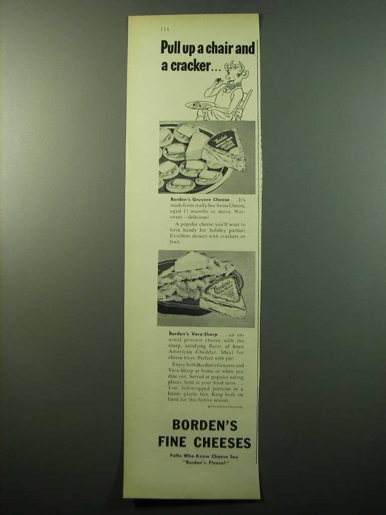 1950 Borden's Gruyere and Vera-Sharp Cheese Ad - Elsie the Cow - £13.88 GBP