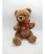 Vintage Mary Meyer Stuffed Teddy Bear Plush Brown Red Bow 8.5 in Cuddle  - £11.60 GBP