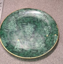 Vintage Christmas Theme Decoupage Plate Handmade ~10&quot; Evergreen Trees with Stars - £7.47 GBP