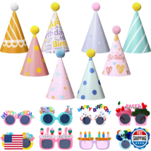 Gersoniel 16 Pcs Birthday Party Hats Set, Birthday Cone Hats with Pom Po... - $39.57