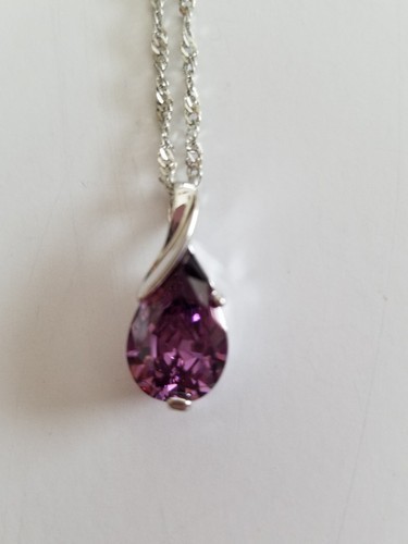 Fashion Jewelry ~ SILVERTONE ~  TEARDROP DESIGN ~ Purple Crystal ~ Necklace Item image 5