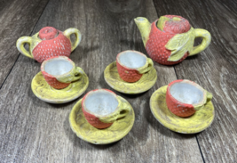 Japan Miniature Strawberry Toy Tea Set Stoneware - £8.00 GBP