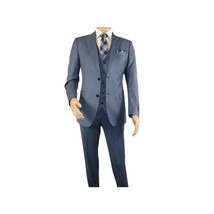 Men Suit BERLUSCONI Turkey 100% Italian Wool Super 180's 3pc Vested #Ber4 Navy image 2