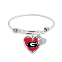 43430 Georgia Bulldogs Silver Amara Crystal Heart Silver Bangle Bracelet - $18.80