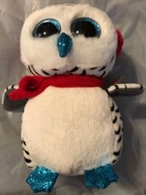Ty NESTER Snow Owl 6&quot; Christmas Beanie Boo New 2018 MWMT Red &amp; Green Ear... - £11.98 GBP