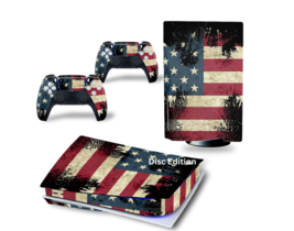 For PS5 Disc Edition Console &amp; 2 Controller USA Flag Vinyl Wrap Skin Decal Cover - £12.71 GBP