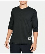 Men&#39;s Project Rock Under Armour UA 3/4 Sleeve Henley Top, Black Heather ... - $28.80