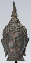 Buddha Head - Antique Thai Style Sukhothai Mounted Bronze Buddha Head - 18cm/7&quot; - £189.29 GBP