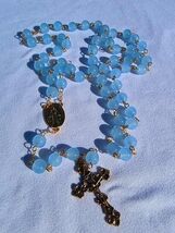 Heaven’s Blue – 8mm Frosted Sky Glass Rosary with Gold Crucifix A18 - $29.69
