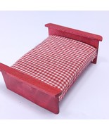 Greenbrier Doll House Furniture Red Wood Plaid Bed - $5.99