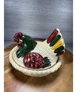 Metlox POPPYTRAIL Nesting Hen Chicken Covered Dish Red Green Yellow - $24.02