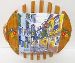 Portugal Antiga Framed Art Tile Hand Painted Signed Street Scene 8.75x8.75 VTG - £31.01 GBP