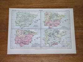 1886 Original Antique Historical Map Of Spain Portugal Hispania Antique - £13.44 GBP