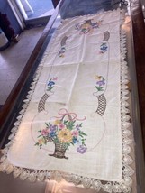 Vintage dresser scarf with embroidery - £20.31 GBP