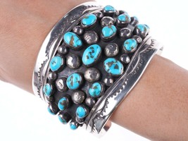 7.25&quot; Vintage Navajo Silver Turquoise triple row bracelet - £711.59 GBP