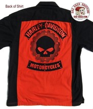 Harley Davidson Big Willie G Skull Large Shirt Embroidered orange &amp; black size L - £47.74 GBP