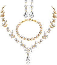 Jewelry Set for Women Necklace Dangle Earrings Bracelet Set White Gold Plated Je - £63.85 GBP