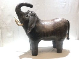 Vintage Omersa Brown Leather Elephant Footstool Abercrombie Fitch Ottoma... - $1,781.99