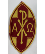 Vintage Gold Red Religious Chi Rho Alpha Omega 9 in Emblem Applique - $26.97 CAD