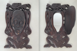 Hand Carved Griffin &amp; Spirit Mythical Wooden Wall Sculpture w/ Hidden Mirror VTG - £206.98 GBP