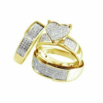 2Ct Round Cut Diamond Cluster His Her Trio Wedding Ring Set 14K Yellow Gold Over - £207.61 GBP