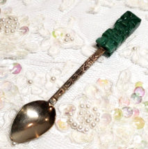 Vintage Sterling Silver Mexico Souvenir Spoon Carved Jade Green Handle 9 Grams - £17.82 GBP