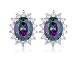 Precious Stars Silvertone Aurora Borealis Cubic Zirconia Oval Royal Earrings