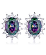 Precious Stars Silvertone Aurora Borealis Cubic Zirconia Oval Royal Earrings - $22.00