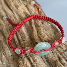 Tibetan Buddhist Bracelets Handmade Red string With Jadeite Donut Ping An kou - £87.72 GBP