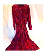 Malia Women&#39;s Red Purple Floral Midi Mock Neck Long Sleeve 14 - $733.57 MXN