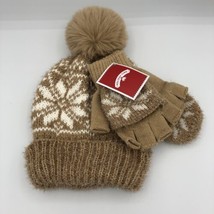 Holiday Time Women&#39;s Tinsel Winter Hat &amp; Gloves Snowflake Set Brown One Size NEW - £11.25 GBP