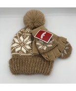 Holiday Time Women&#39;s Tinsel Winter Hat &amp; Gloves Snowflake Set Brown One ... - £10.88 GBP